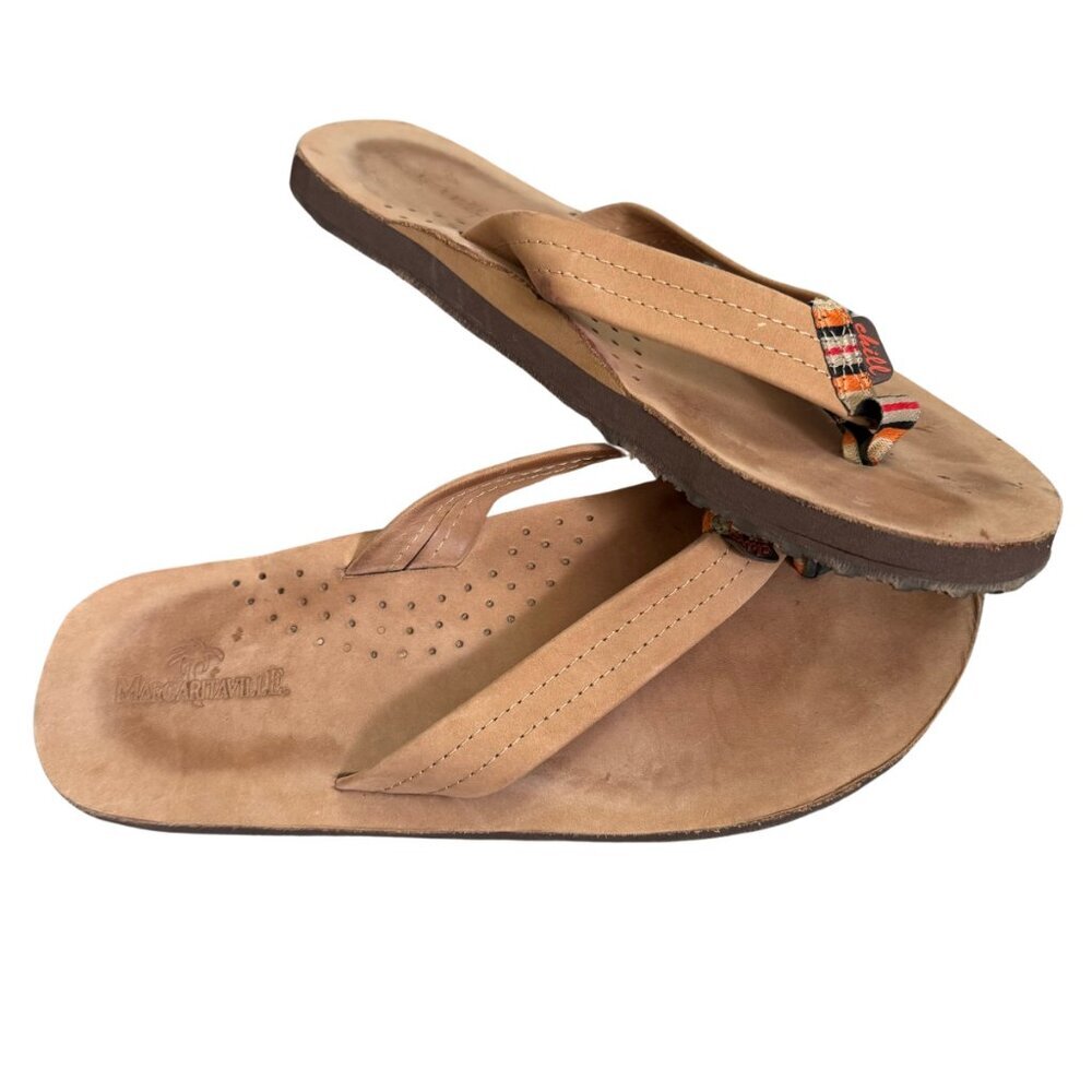 Margaritaville tan palm tree flip flops women's size 11